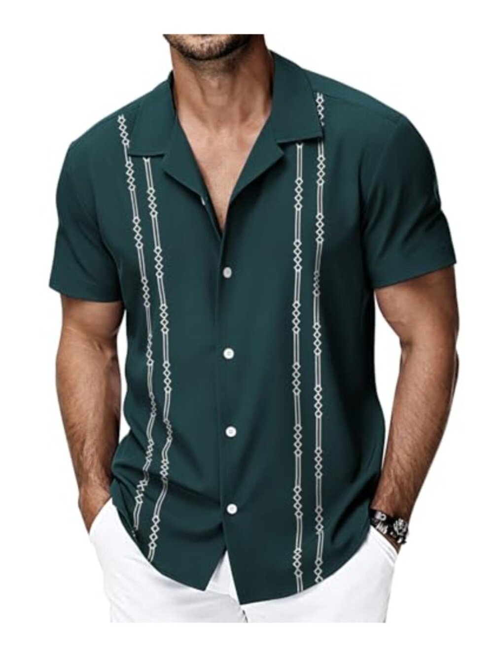 Mens Guayabera Cuban Short Sleeve Button Down Casual Shirt